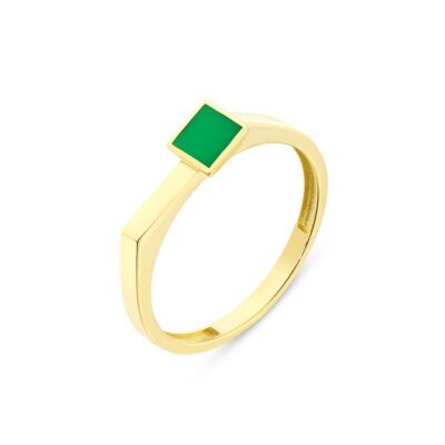 14 Ayar Altın Kare Yeşil Mineli Minimalist Yüzük