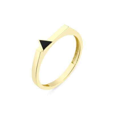 14 Ayar Altın Siyah Mineli Üçgen Minimalist Yüzük